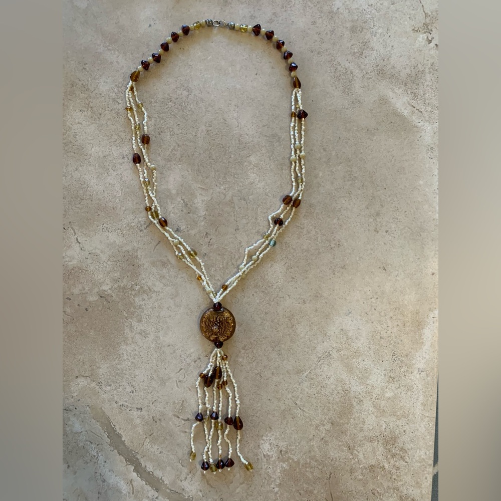 Artisan Necklace with amber, shells and beads